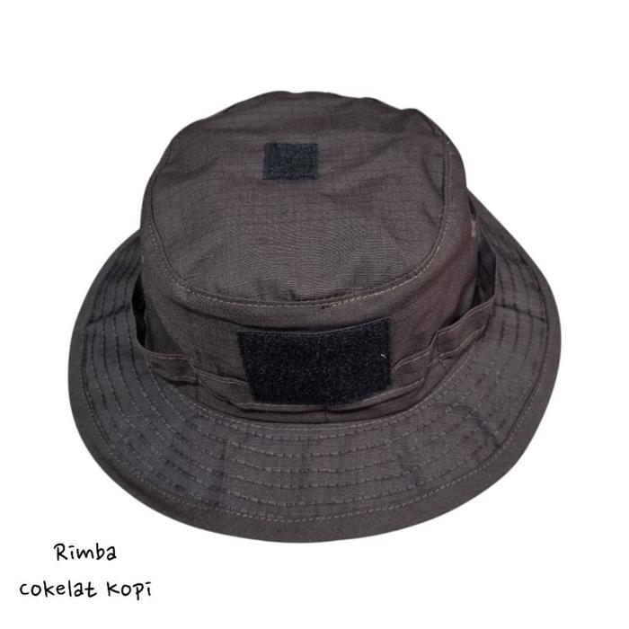 Topi Rimba Cokelat Kopi Tactical Bucket Hat Pramuka Polisi Ukuran Allsize