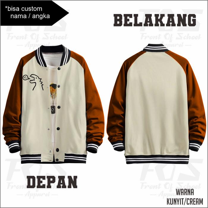 JAKET VARSITY HOODIE ZIPPER JAKET BASEBALL DINO PRIA WANITA JUMBO (S-6XL) INISIAL LOGO N JAKET RESLE
