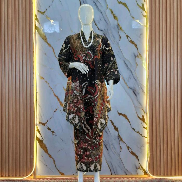 Stelan Batik Wanita Modern Set Rok Blouse V Katun Doby Solo Premium E3