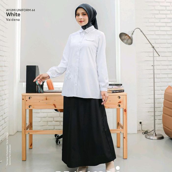Setelan Rok Ethica Ayumi Uniform White dan Atasan Tunik Putih Naomi Muslim Wanita Baju Linen