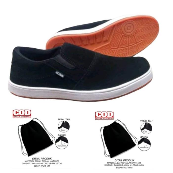 Sepatu Slip On Pria Aldeo Hitam Terbaru Slop Tanpa Tali Buat Gaya  Masa Kini Bonus Tas String Bag