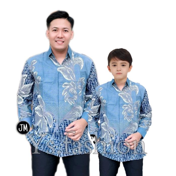 Kemeja batik pria warna baby blue dan warna hijau botol Kemeja couple ayah dan anak/ atasan anak lak
