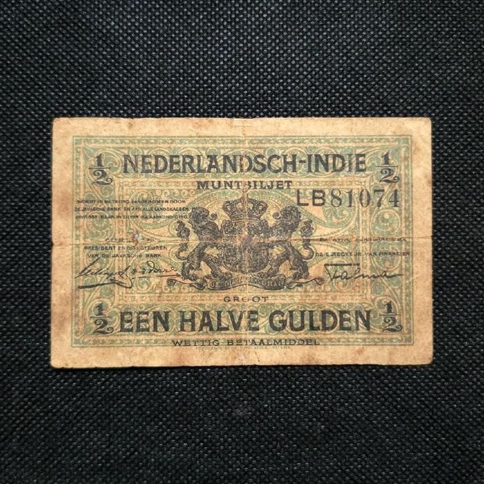 Uang Kuno 1/2 (Een Halve) Gulden Muntbiljet Ned Indie - LB 81074 Hindia Belanda