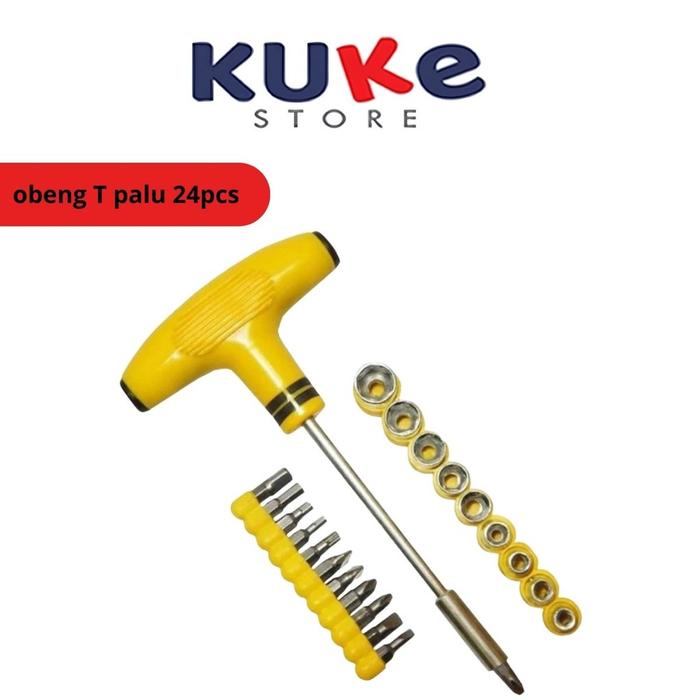 Obeng T Five Star 24Pcs Socket & Bits Set | Obeng & Kunci T Alat Bengkel Motor Tool Kit Bunga Min