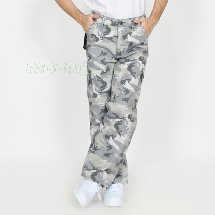 RIDERCOOL Celana Cargo Camo Loreng Regular Fit White Gray Putih Santai - Cargo Panjang Cargo Loreng 