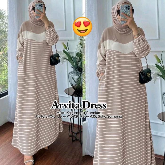 ARVITA Dress Knit | Dress Wanita | | Maxidress | | Gamis Salur |