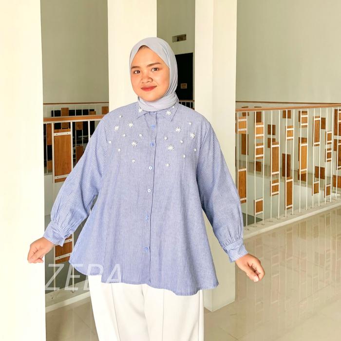 Zeba | Risa Kemeja Wanita Jumbo LD120 Muat BB 60 - 90 an kg Atasan Oversize Lengan Panjang Blus Katu