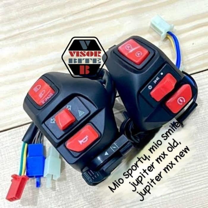 Saklar Set hazard Vietnam Domino Tombol Hitam Merah Biru Motor Yamaha Mio Sporty Mio Smile Mio Jupit