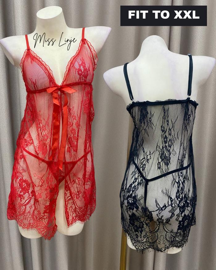 MisssLinje M - XXL Baju Tidur BIG SIZE Lingerie Dress Lace Renda Ngaret Transparan Jumbo Dapat G Str