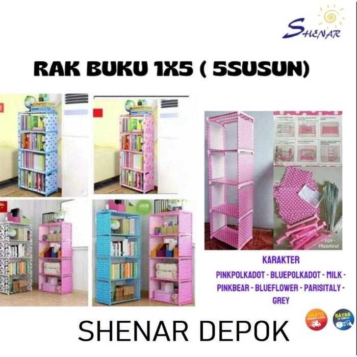 Rak Buku Portable Rak 5 Tingkat 4 Susun Rak 1X5/Rak Buku Rak Serbaguna Rak Portable
