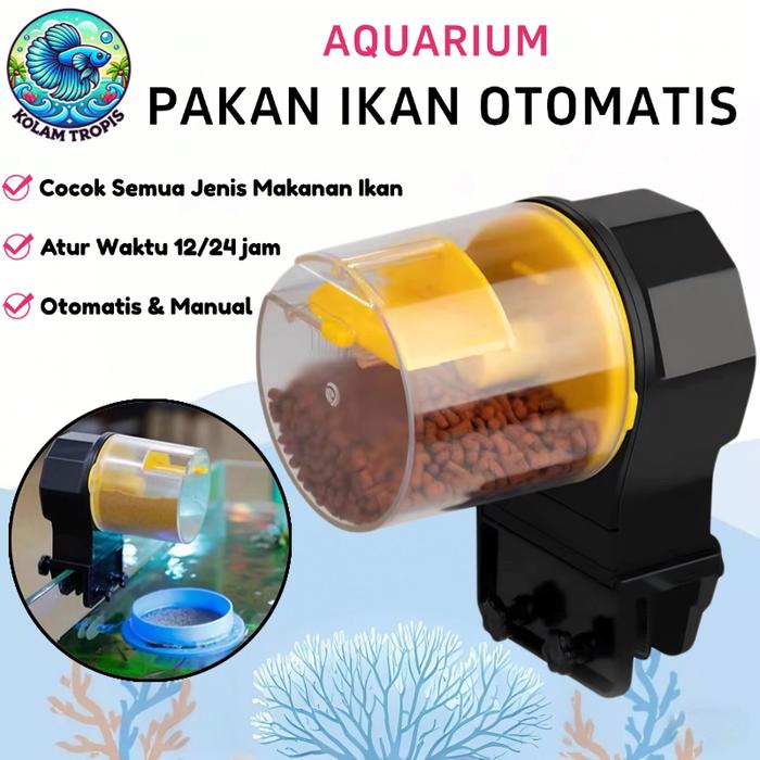 Pakan Ikan Otomatis Tempat Makan Ikan Feeder Ikan Alat Makan Ikan Aquarium Cocok untuk Pelet Flakes