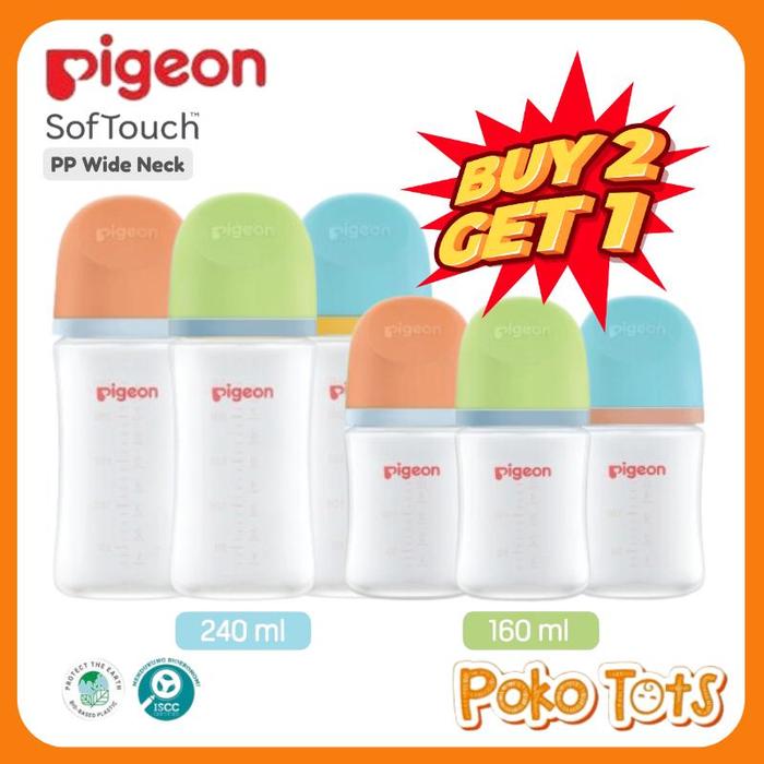 Paket 2+1 Pigeon Softouch Wide Neck Peristaltic PLUS 160ml 240ml Paket 3 Botol Susu 0+ Bulan 160 ml 