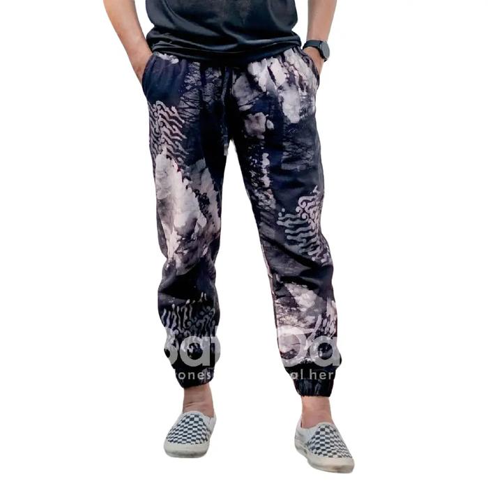 CELANA JOGER BATIK ABSTRAK MODEL UNISEX KODE BJ 13 Wanita Panjang Hitam Motif Katun Cowok