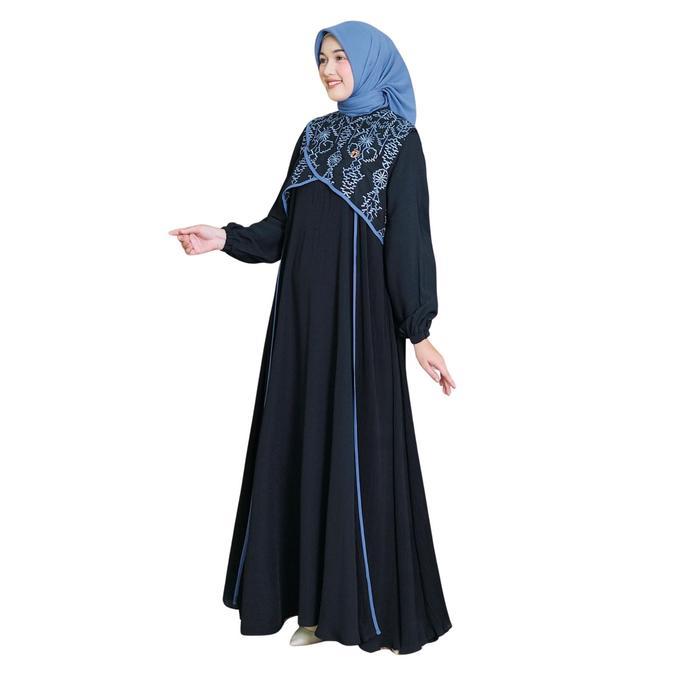 Ninos Design Syahana Dress Yurizu mix babydoll embroiderry Ceruty Hitam Gamis