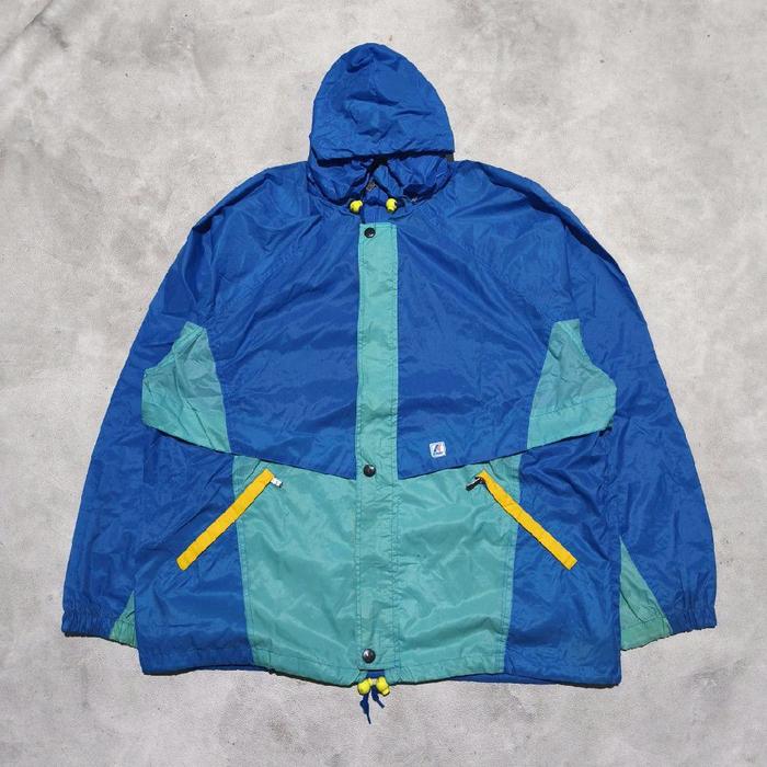 Jaket windbreaker kway packable biru bekas