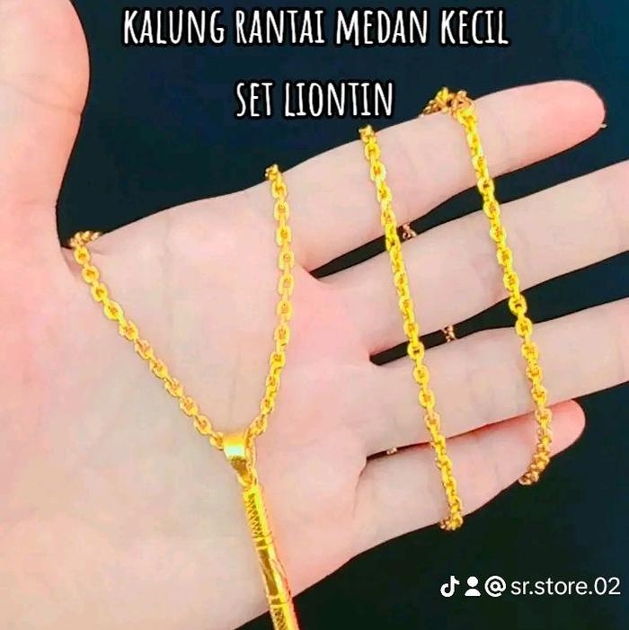 Paket hemat kalung rantai medan kecil set liontin lapis emas asli balut kristal premium