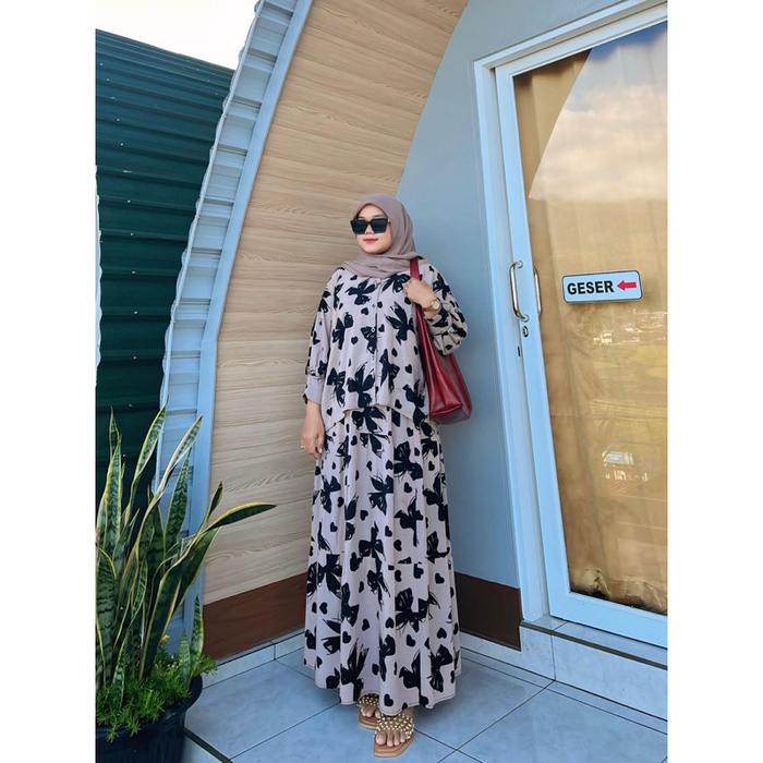 Ready Stock Marisa Set 2In1 Oneset Rok Fashion Muslimah ||Stelan Rok Wanita Fashion Atasan Kaftan Ra
