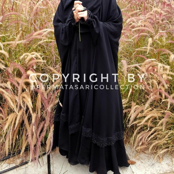Floor Round Overhead Over Head Long Khimar Jilbab Renda Busui Jetblack - Jb MTA Renda