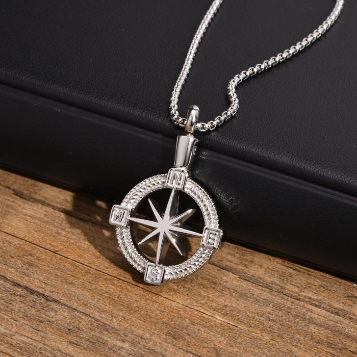 Compass Urn Necklaces for Men,Stainless Steel Cremation Urn Pendant Collar with Free Funnel,Memorial