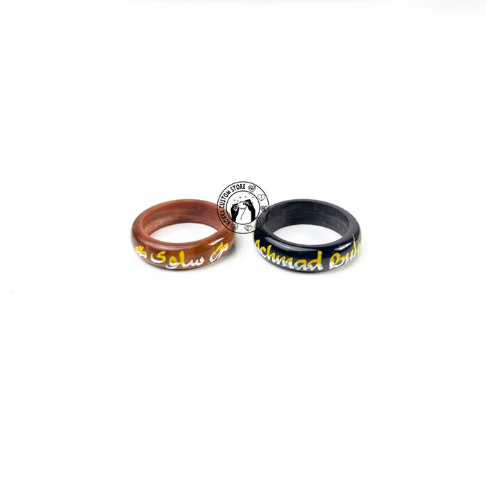 Cincin Kokka Ukir Nama Pria Wanita Santri Bahan Kaokah Asli Hitam Coklat Size 5-11 Request Huruf Lan
