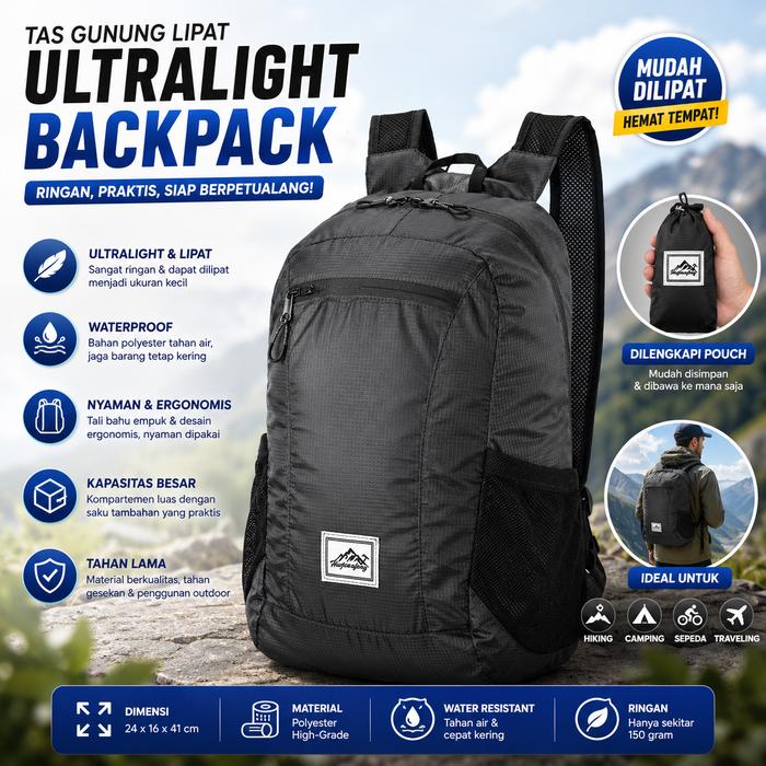 Tas Gunung Lipat Ultralight Backpack Waterproof Foldable Ransel Hiking Travel Camping Summit Attack