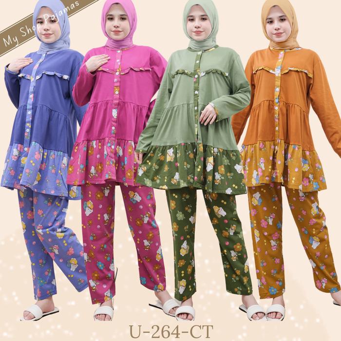 PIYAMA FOREVER KAOS TUNIK ONESET BAJU TIDUR TANGAN CELANA PANJANG WANITA DEWASA MAMA SIZE PP U-264