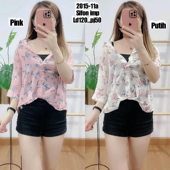 BLOUSE SIFON BUNGA FREE INNER WANITA|ATASAN LD120|ATASAN BATWING