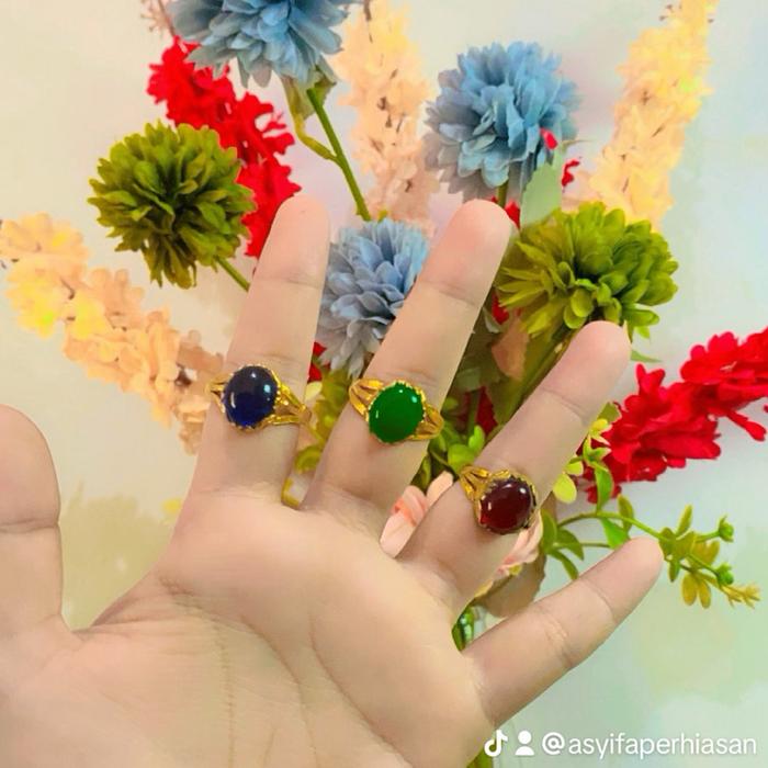 Cincin Giok Lapis Emas Asli 24 Karat Lapis Kristal Premium