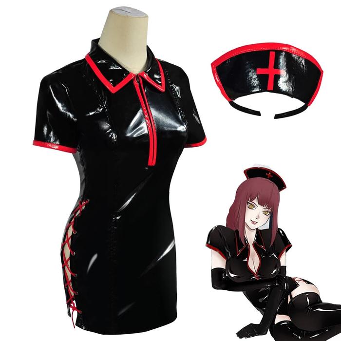 Anime Chainsaw Man Cosplay Costume Makima Power Y Nurse Uniform Pu Leather Dress Suit Wig Women Hall