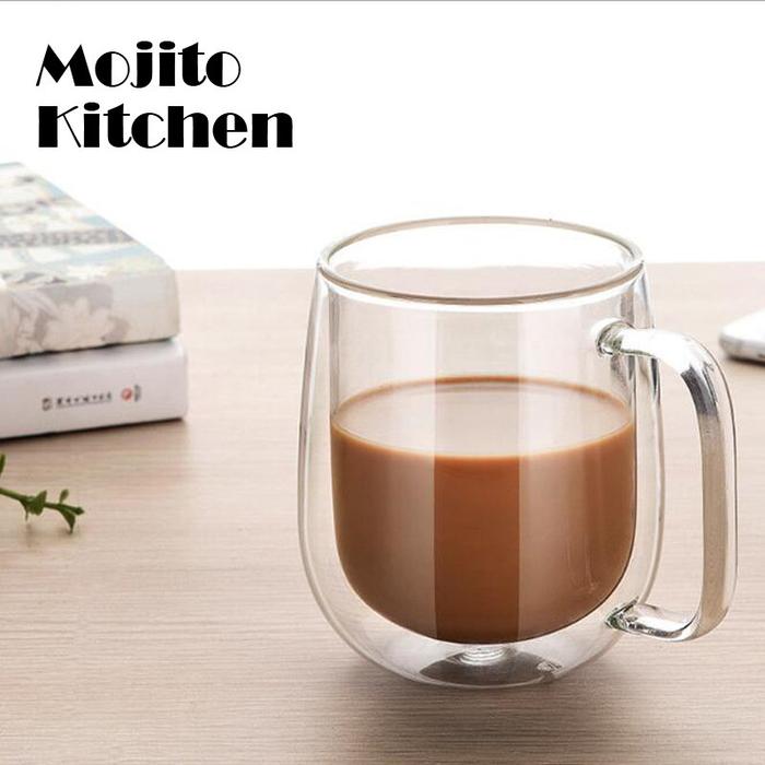 Mug Kaca Borosilikat Tinggi Dinding Ganda Tahan Panas Cangkir Air