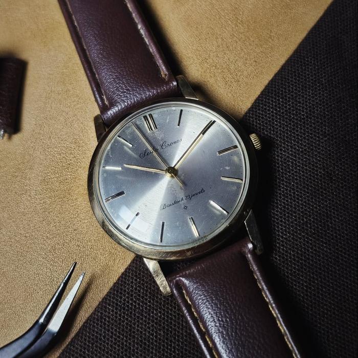 Vintage 1960s 14k gold filled seiko cronos j14021 sd dial sunburst dial