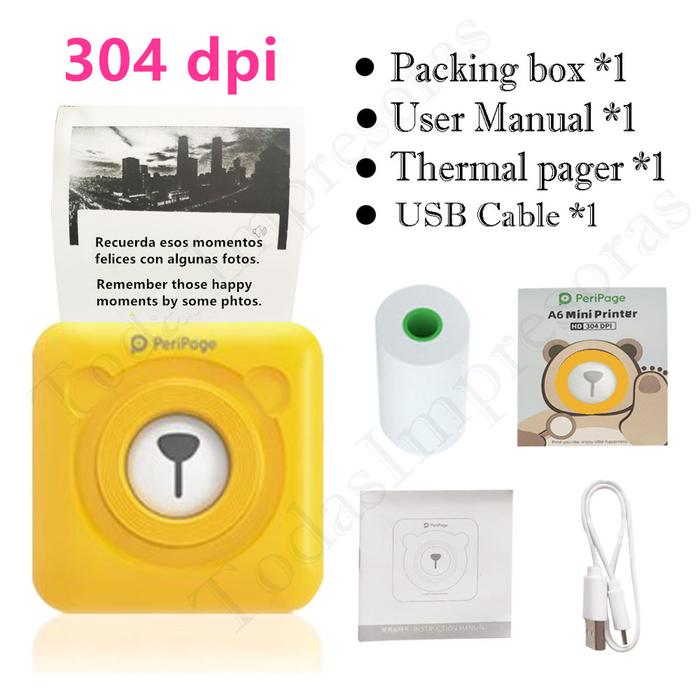 Peripage Original 304dpi A6 Thermal Photo Printer Mini Portable Bluetooth Pocket Printers Color Yell