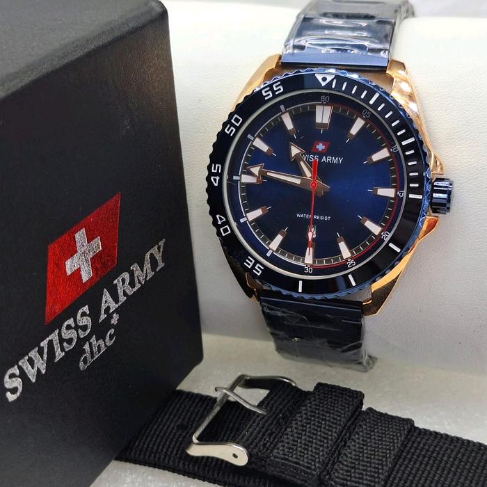 Jam Tangan Pria Swiss Army Paket Free 1 Tali Strap Rantai Tanggal Akti Mewah Free Box/Jam Tangan Swi