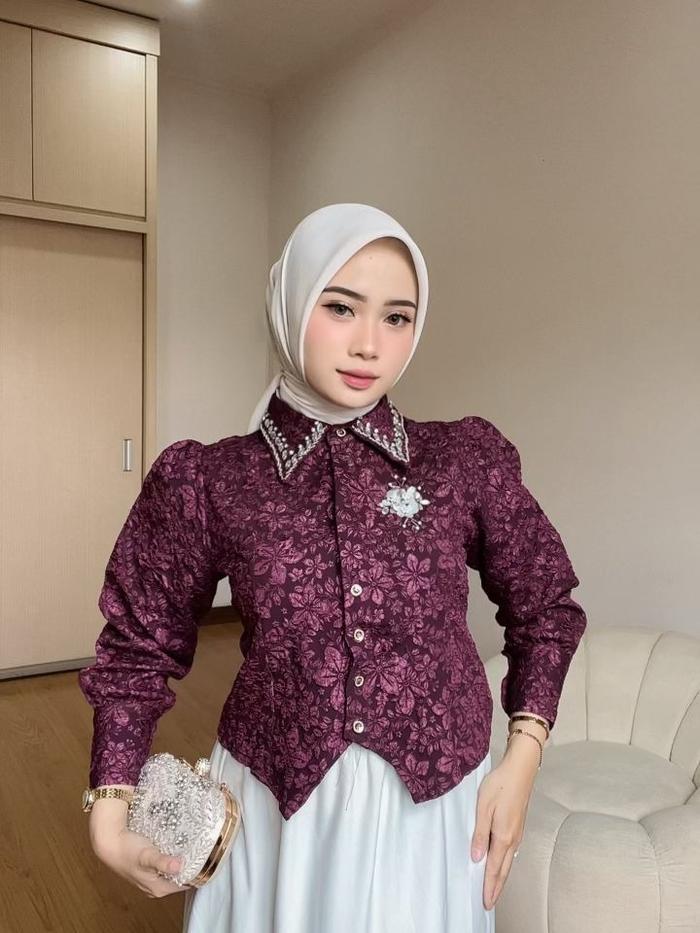 Kirana Jacquard Crop Top Blouse Janggan Kebaya Modern Kebaya Crop Atasan Kebaya
