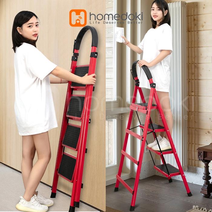 ASLI Homedoki Tangga 3/4/5/6 Step Rumah Lipat Tangga Besi Lipat House / Tangga Lipat 6 Step Premium 