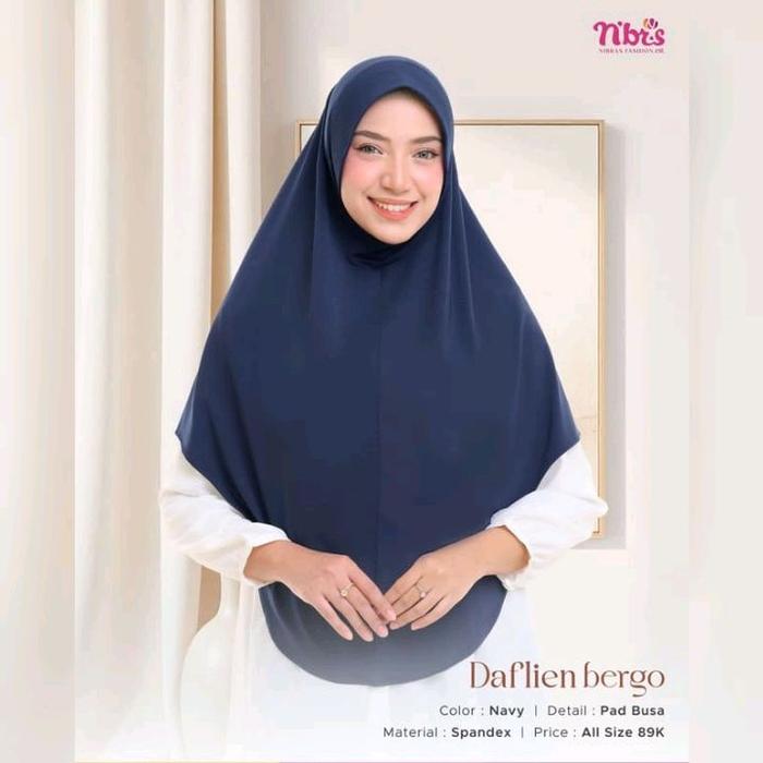 Nibras Hijab Daflien Bergo Warna Biru Tua Navy Dongker Polos Jilbab Instan Bergo Bahan Spandex Adem 