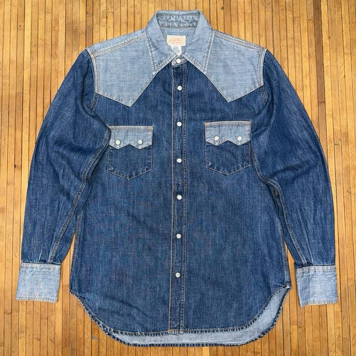 BEAMS BOY WORK WEAR COLOR BLOCK SNAP BUTTON WESTERN DENIM SHIRT