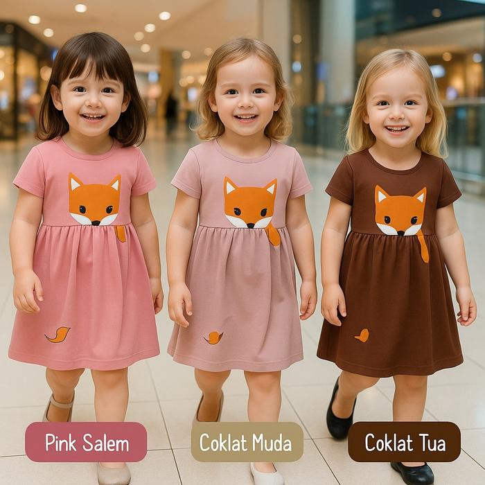 Two Mix - Baju Anak Perempuan Dress 4178 Kaos Katun Scuba Usia 1-8 Tahun Fashionable & Nyaman Pink S
