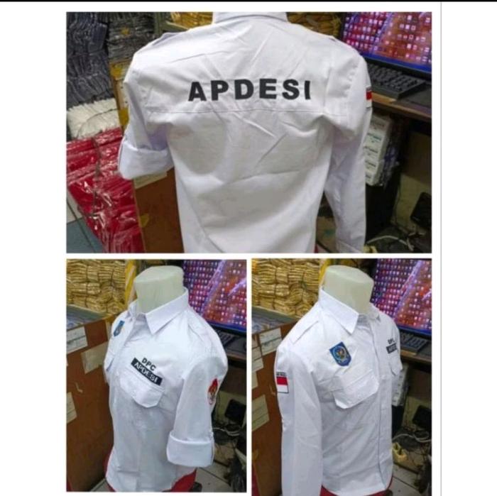 Kemeja Dinas PDH APDESI Putih dengan Logo APDESI dan Logo BKD di Dada