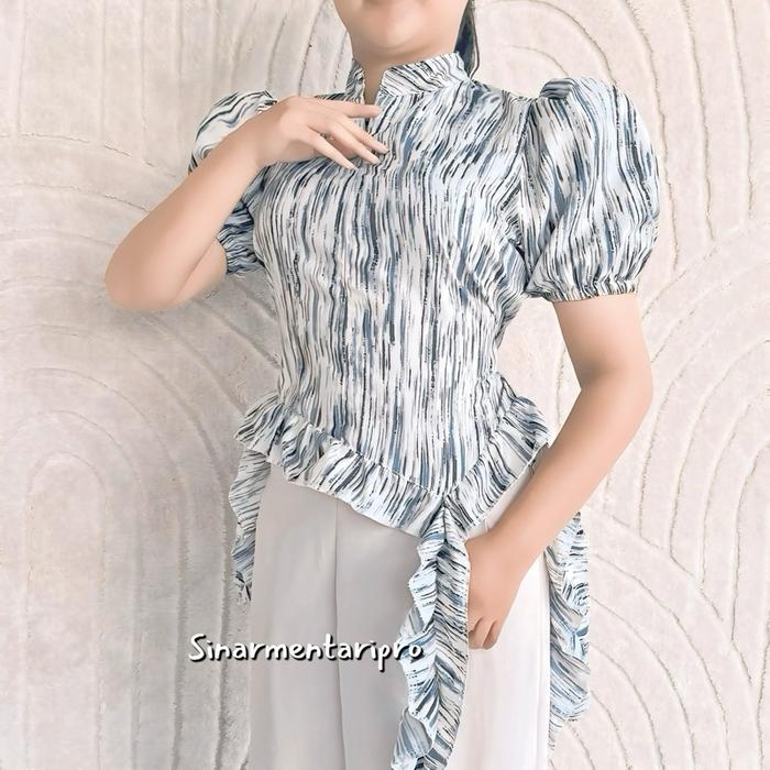 SINAR - WINNY Top Blouse Baju Atasan Wanita Ubur Ubur Resleting Katun Motif Tangan Balon