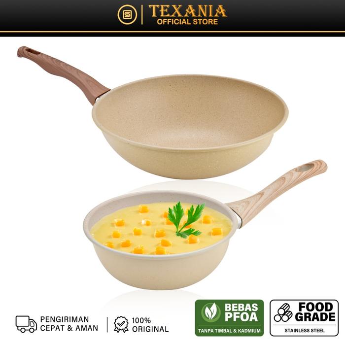 TEXANIA Wajan Penggorengan Marble Coating 20/30cm Beige Wajan Fry Pan Kitchenware