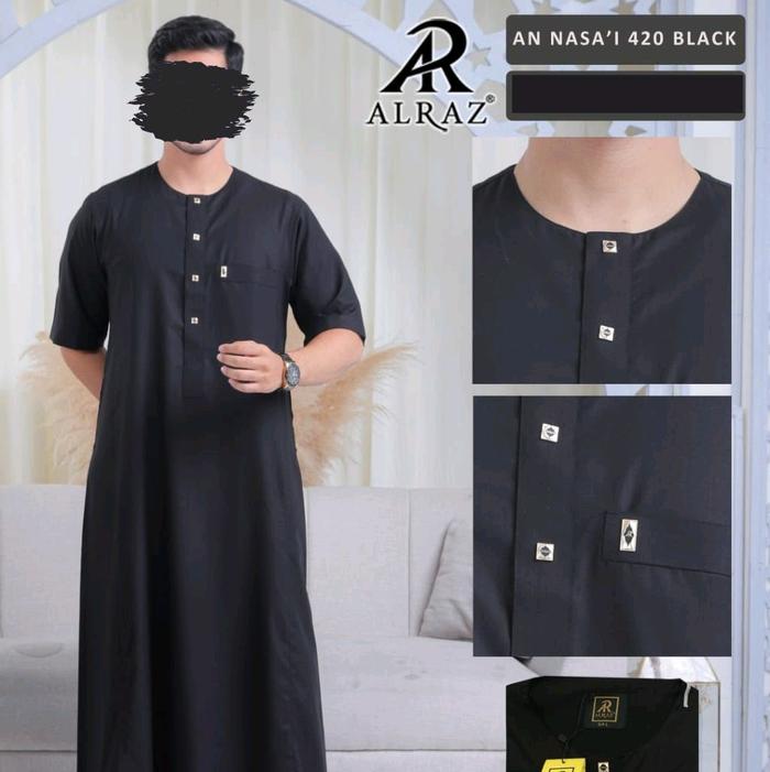 JUBAH AL RAZ LENGAN PENDEK HITAM JUBAH ALRAZ GAMIS PRIA