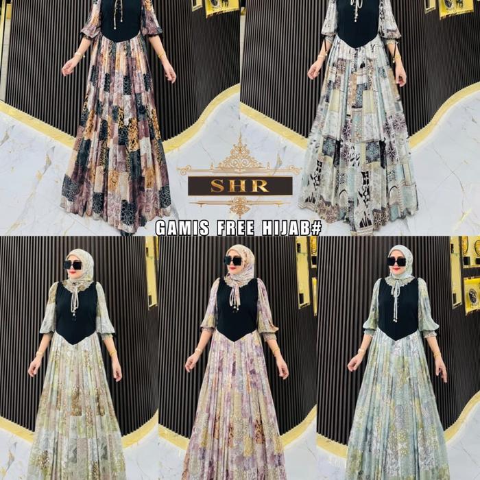 SHR Gamis ceruti sethijab motif tiwol by SHR Muslim Dress Lebaran Wanita Cantik