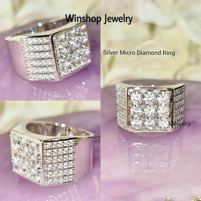 Cincin Berlian Pria Cincin Silver Emas Putih Pria Diamond Cincin Perak Cincin Mewah Pria Cincin Cowo