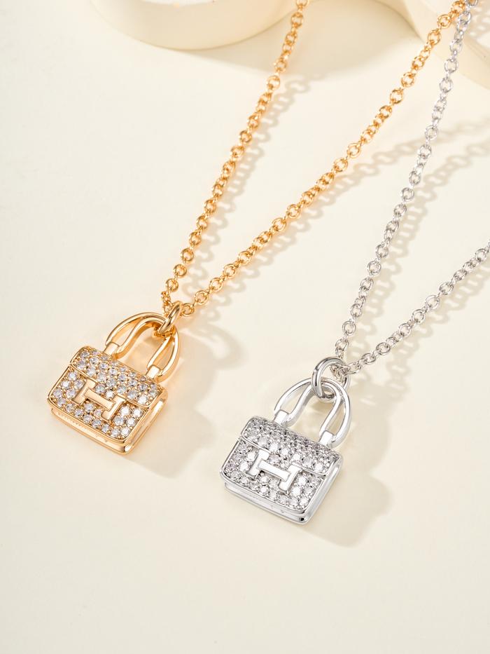 Kalung Constance New Style, Pendant Gembok Berlian Imitasi, Emas Gold Plated & Perak Silver Plated, 