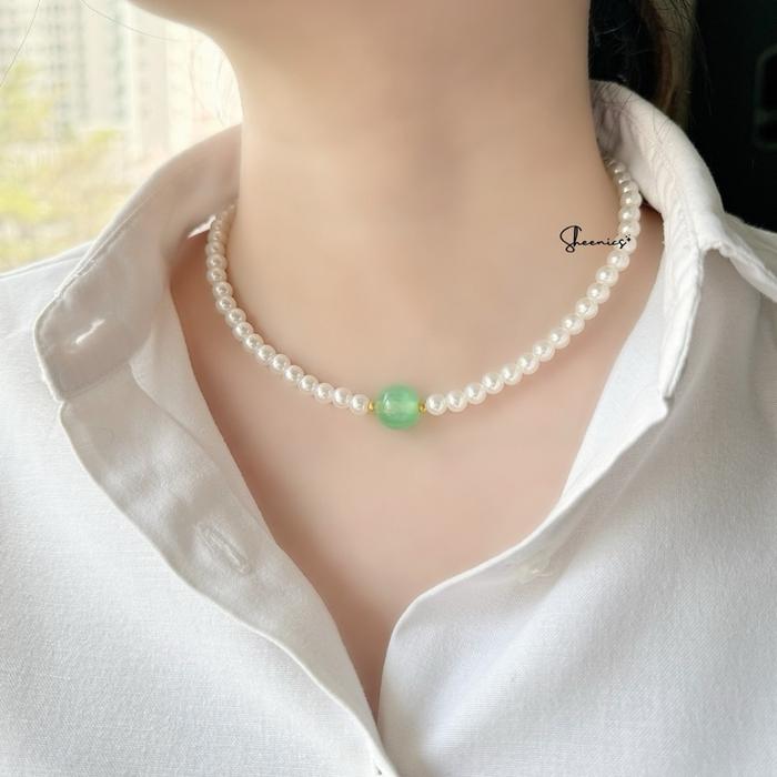 Pearl Cat Eye Necklace - Kalung Mutiara Cat Eye Hijau