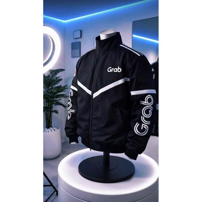 Jaket Driver Grab Hitam Anti Air Waterproof Breathable Sablon Reflektif Ojol Gojek Grab Maxim