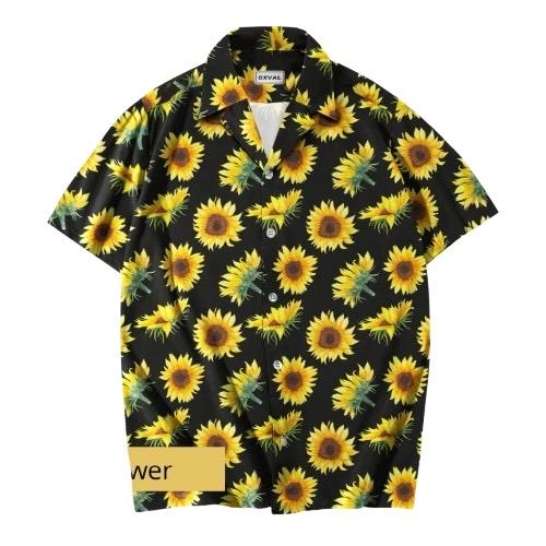 Kemeja lengan pendek motif bunga flower sunflower unisex pria wanita jumbo besar big size ukuran len