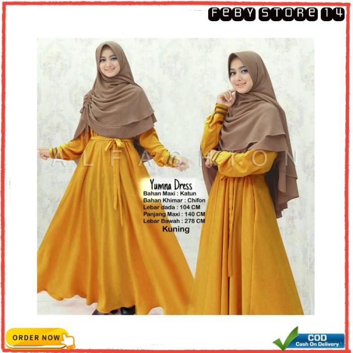 Gamis Syari Yumna Wanita Bahan Katun + Khimar Original Terlaris