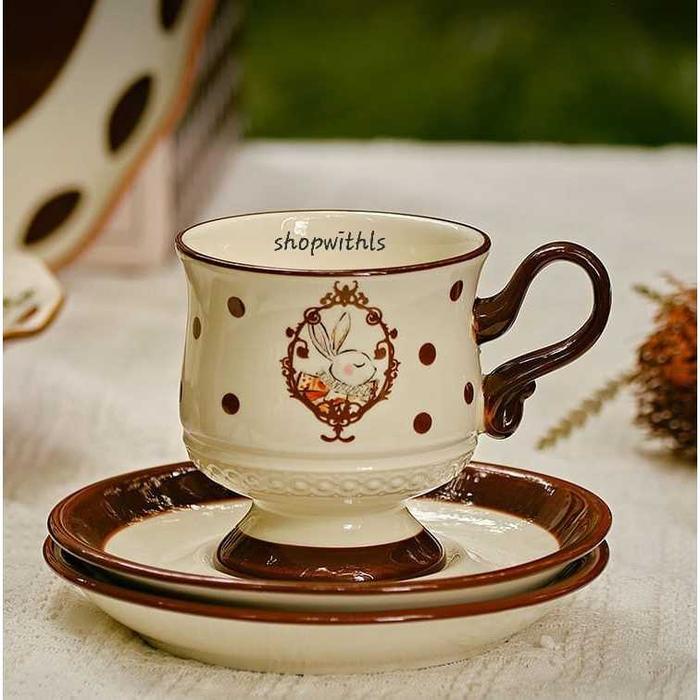 RABBIT CUP & SAUCER/Aesthetic Korean Style Tea Cup/Cangkir Teh Vintage/Cangkir Teh Mewah Premium/Set